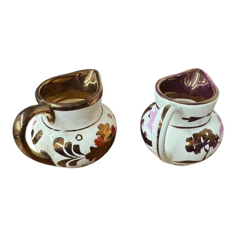 Vintage Gloucester, England Lustreware Creamer Set 2‎ Souvenir Milk Jugs